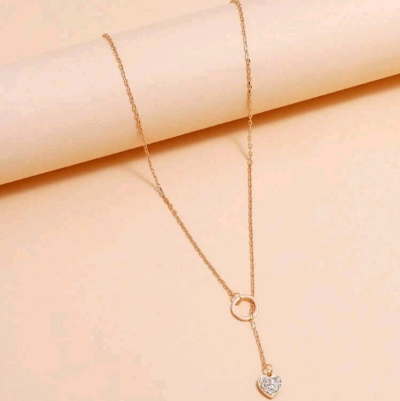 💖 2/$30 Minimalist Lariat Dainty gold tone rhinestone heart pendant necklace - Picture 5 of 5
